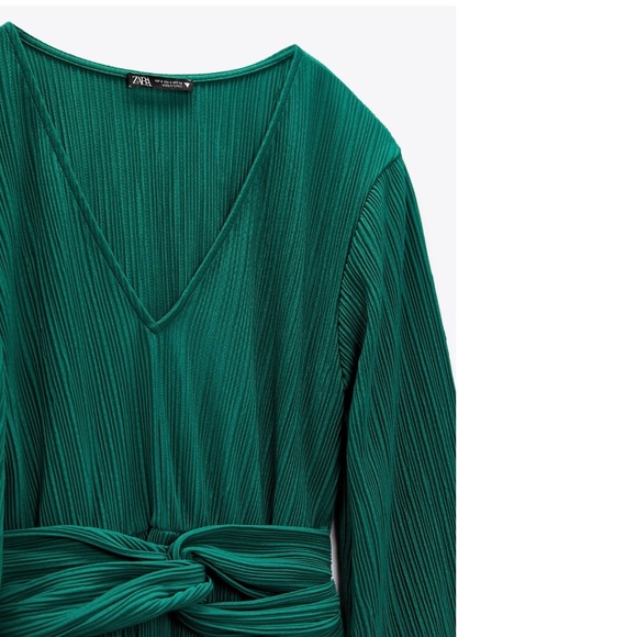 ZARA LONG SLEEVE DRESS IN GREEN WITH TIE - Picture 4 of 13